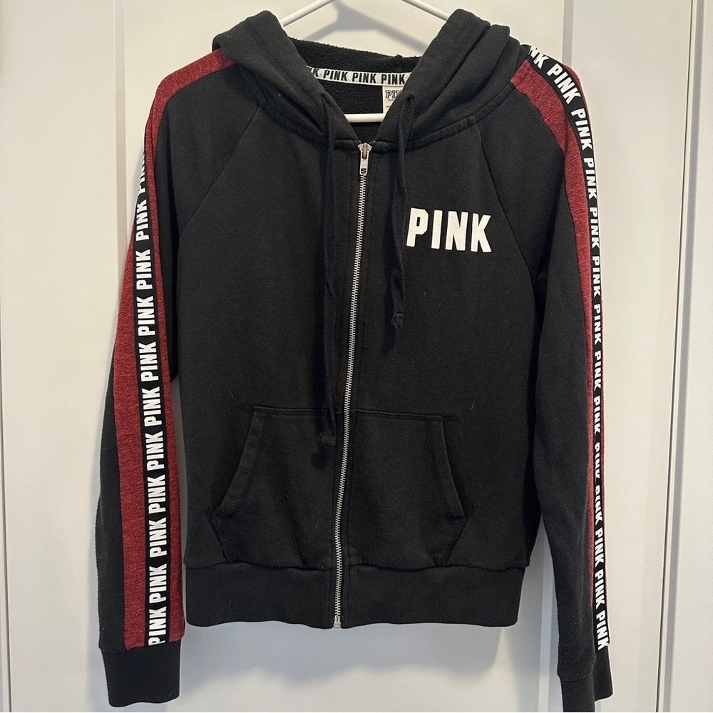 PINK by Victorias Secret Black Zip Up Hoodie Sweater Size XS Women’s